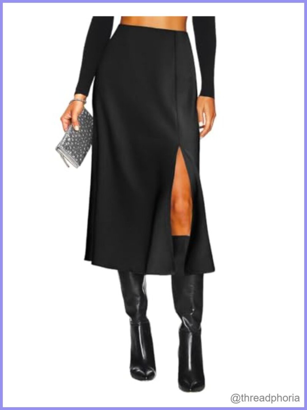 Women's Slit Satin Midi Skirt High Waisted A-Line Long Skirt
